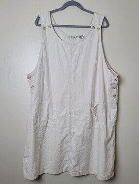 Vintage 90s Y2K Jenna Lane Cotton Linen White Denim Jumper Dress